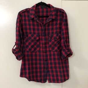 Sanctuary roll sleeve plaid button up sz M